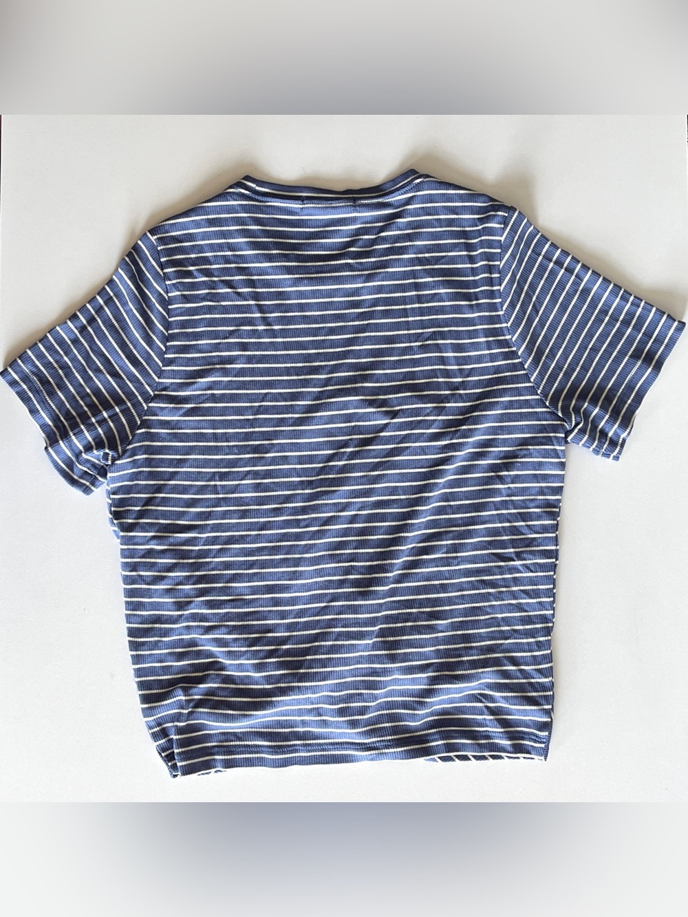 Marine Layer Lexi twist front top small rib blue stripe shorts sleeve tee soft - Picture 2 of 5